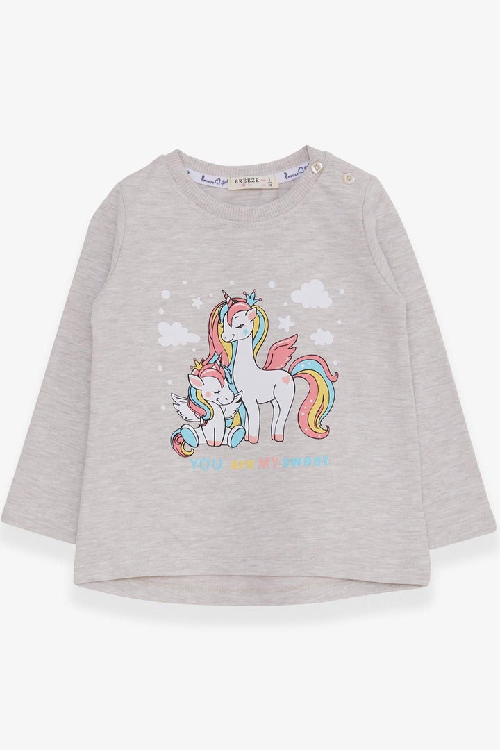 BRE Breeze Girl Child Sweatshirt Cute Unicorn Printed 1-4 Years, Beige Melange - Turda