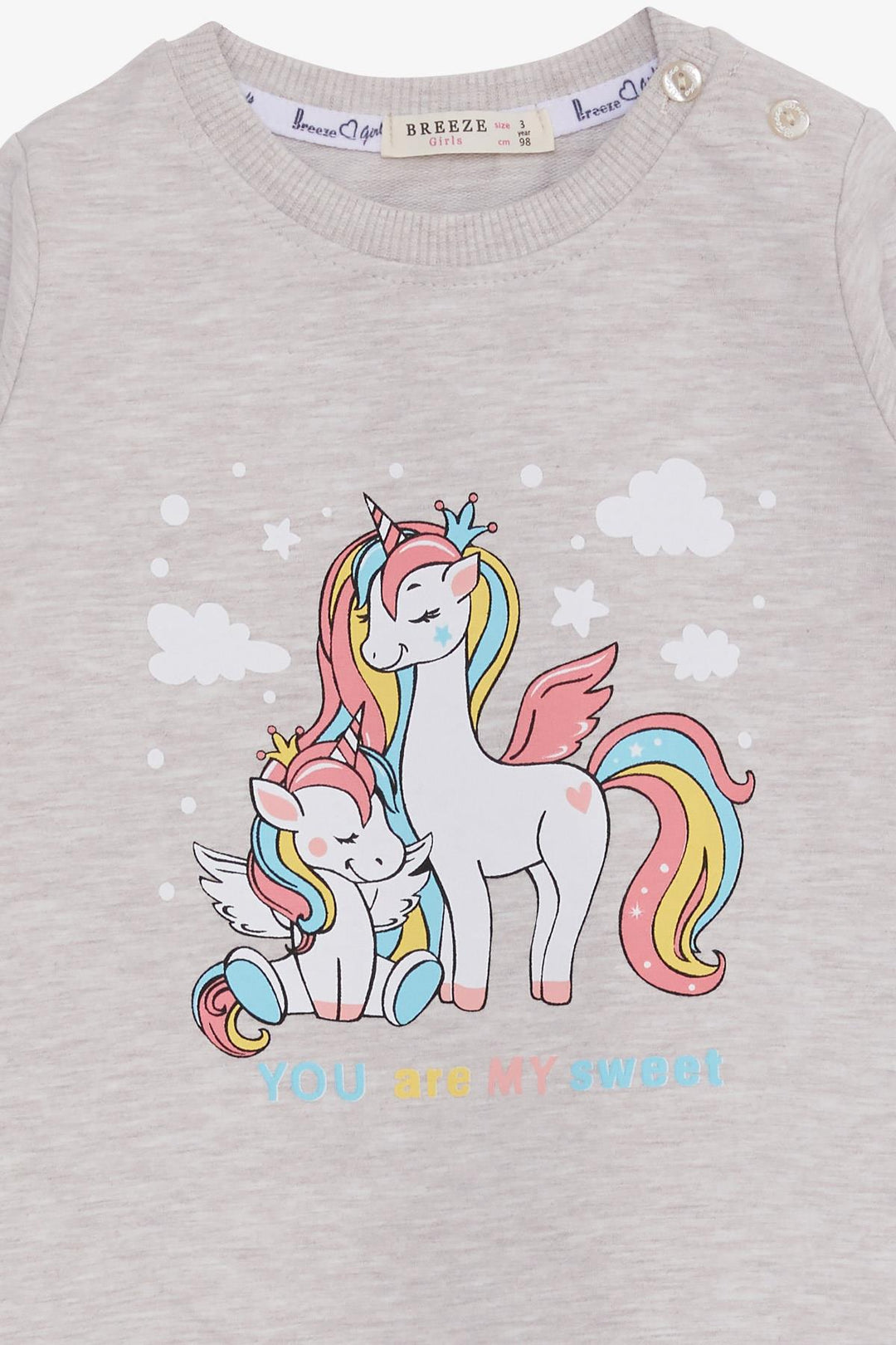 BRE Breeze Girl Child Sweatshirt Cute Unicorn Printed 1-4 Years, Beige Melange - Turda