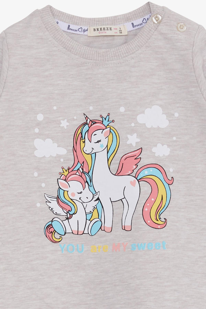 BRE Breeze Girl Child Sweatshirt Cute Unicorn Printed 1-4 Years, Beige Melange - Turda