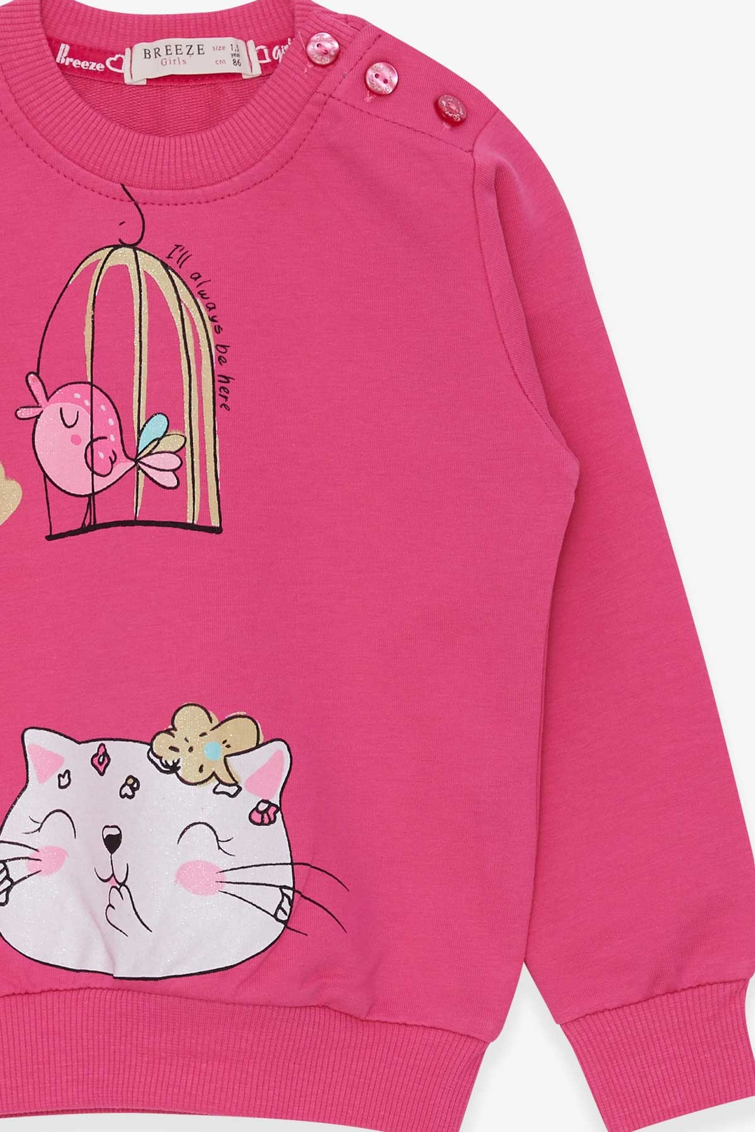 BRE Breeze Girl Child Sweatshirt with Glittery Cat Print, 1.5-5 Years, Pink - Chemnitz