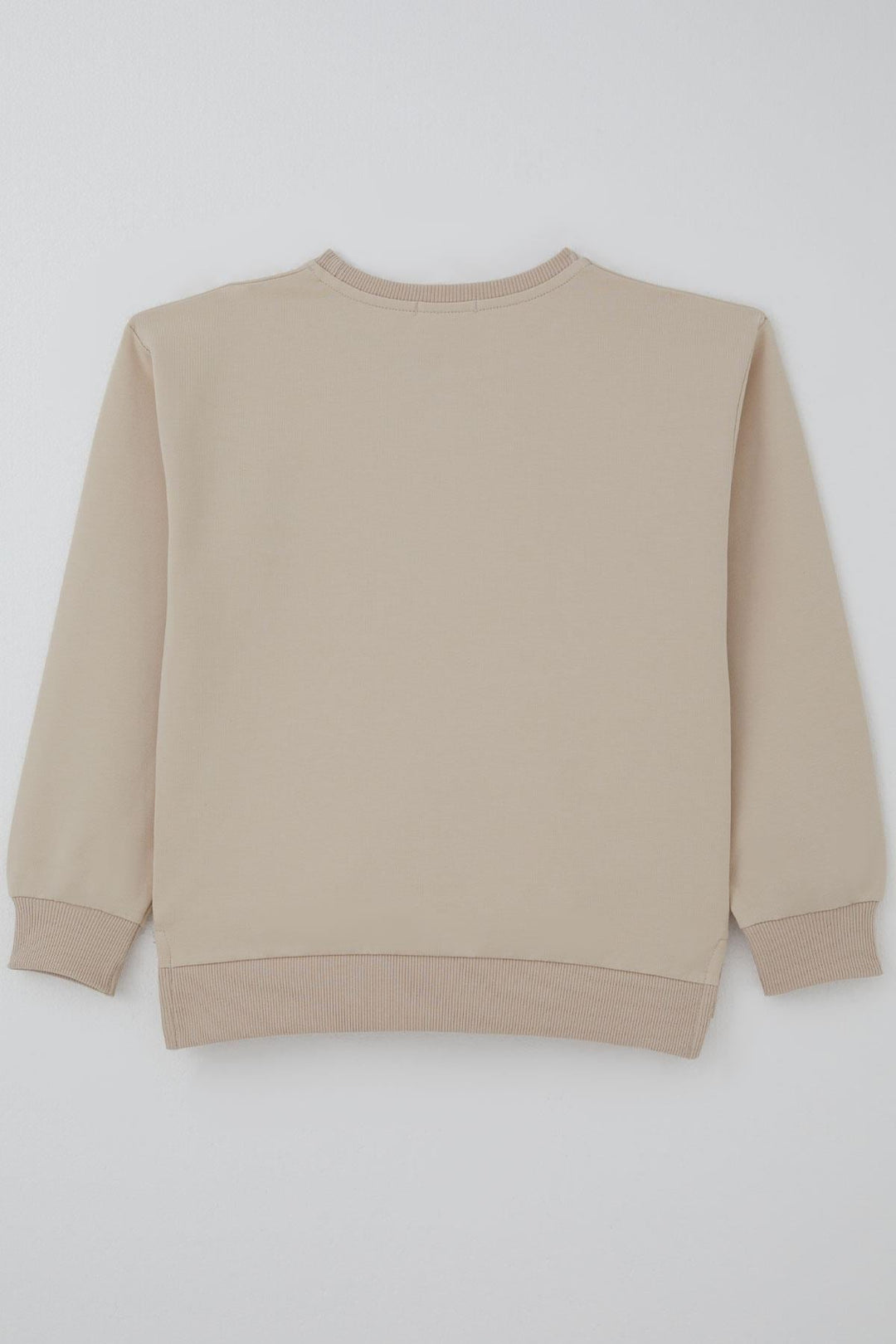 BRE Breeze Kız Çocuk Sweatshirt Simli Kurdeleli Kalp Baskılı 94 Yaş, Bej - Cagliari