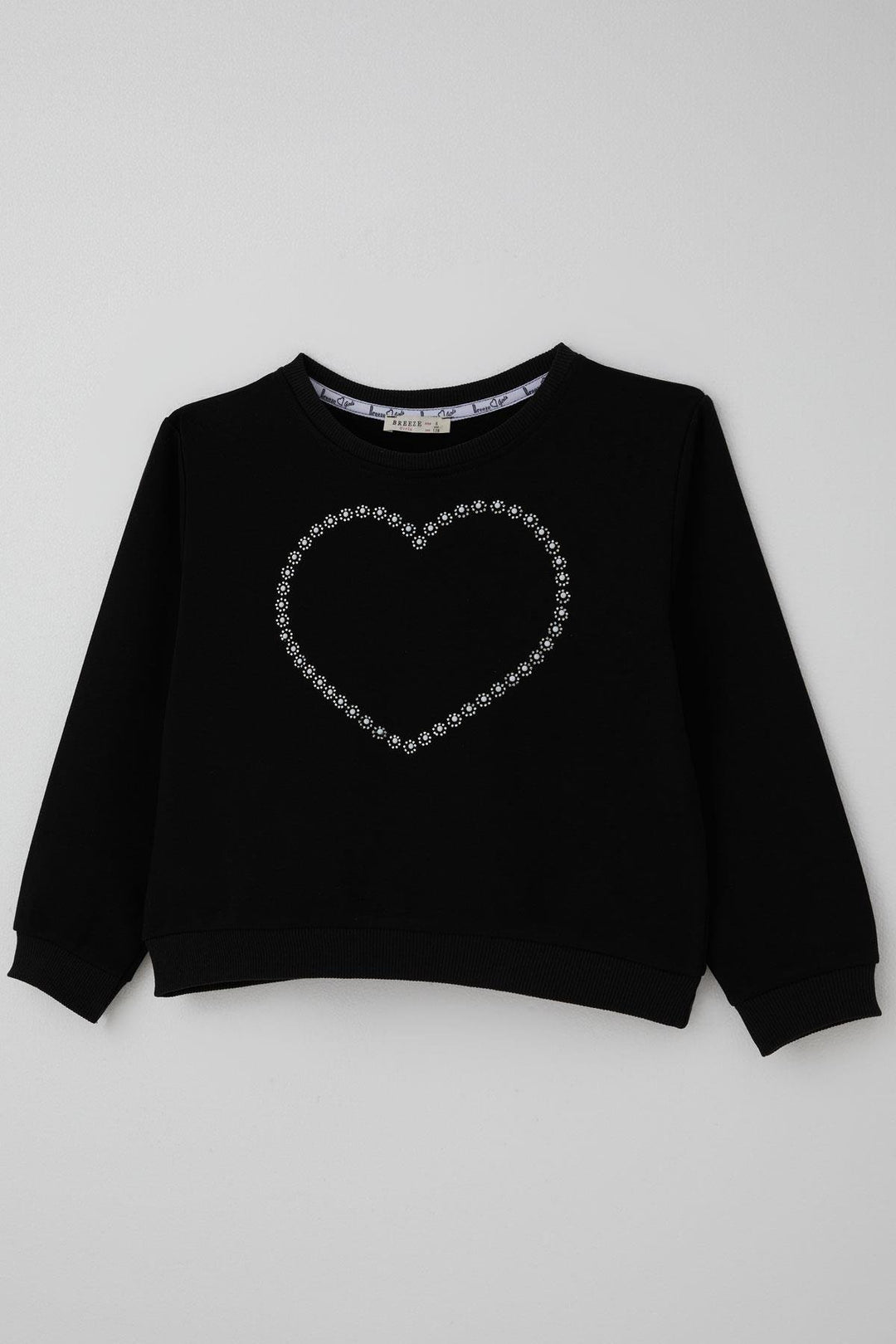 BRE Breeze Girl's Sweatshirt with Stone Heart Print, 72 Years, Black - Merthyr Tudful