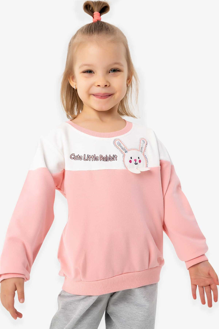 BRE Breeze Girl Child Sweatshirt with Rabbit Embroidery, 1-4 Years, Salmon - Auxerre