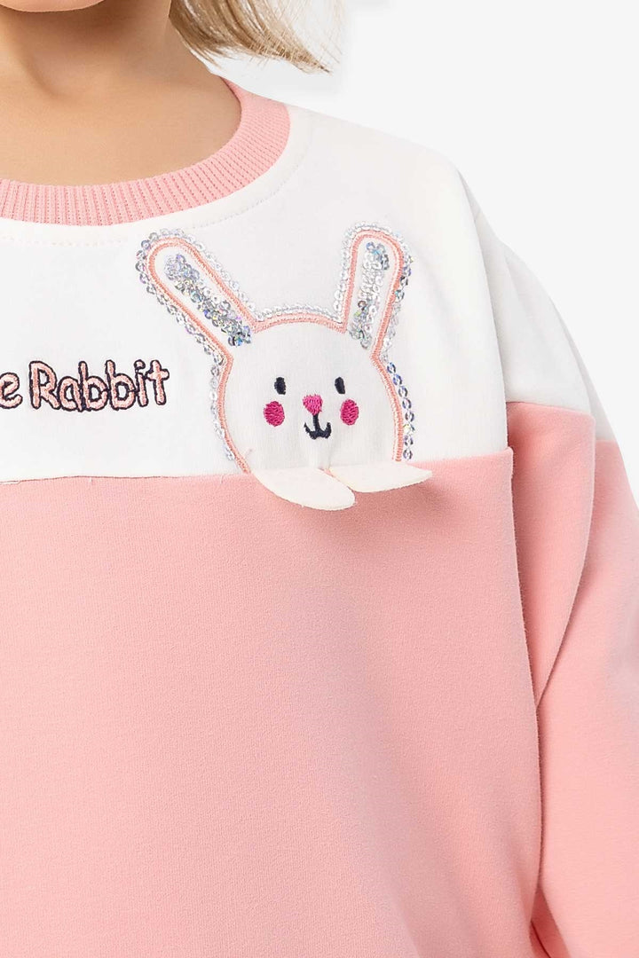 BRE Breeze Girl Child Sweatshirt with Rabbit Embroidery, 1-4 Years, Salmon - Auxerre