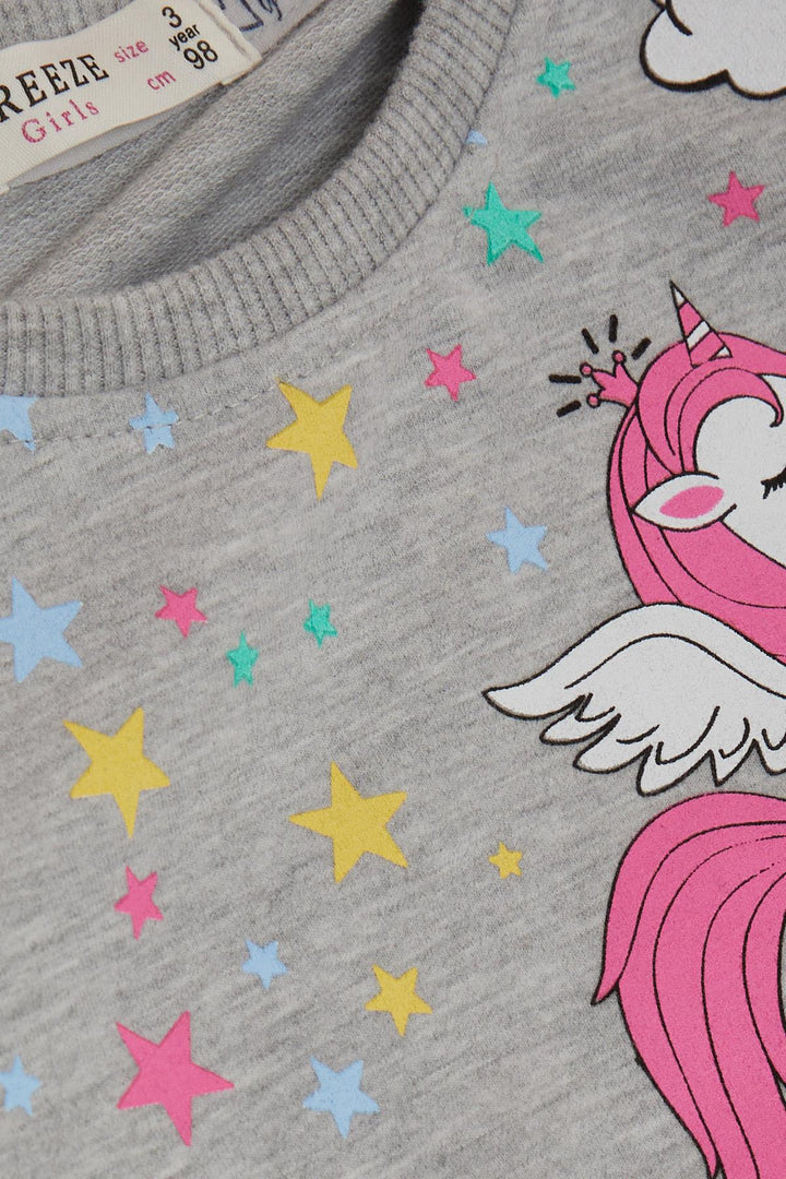 BRE Breeze Girl Child Sweatshirt Unicorn Printed 2-6 Years, Grey Melange - South Shields