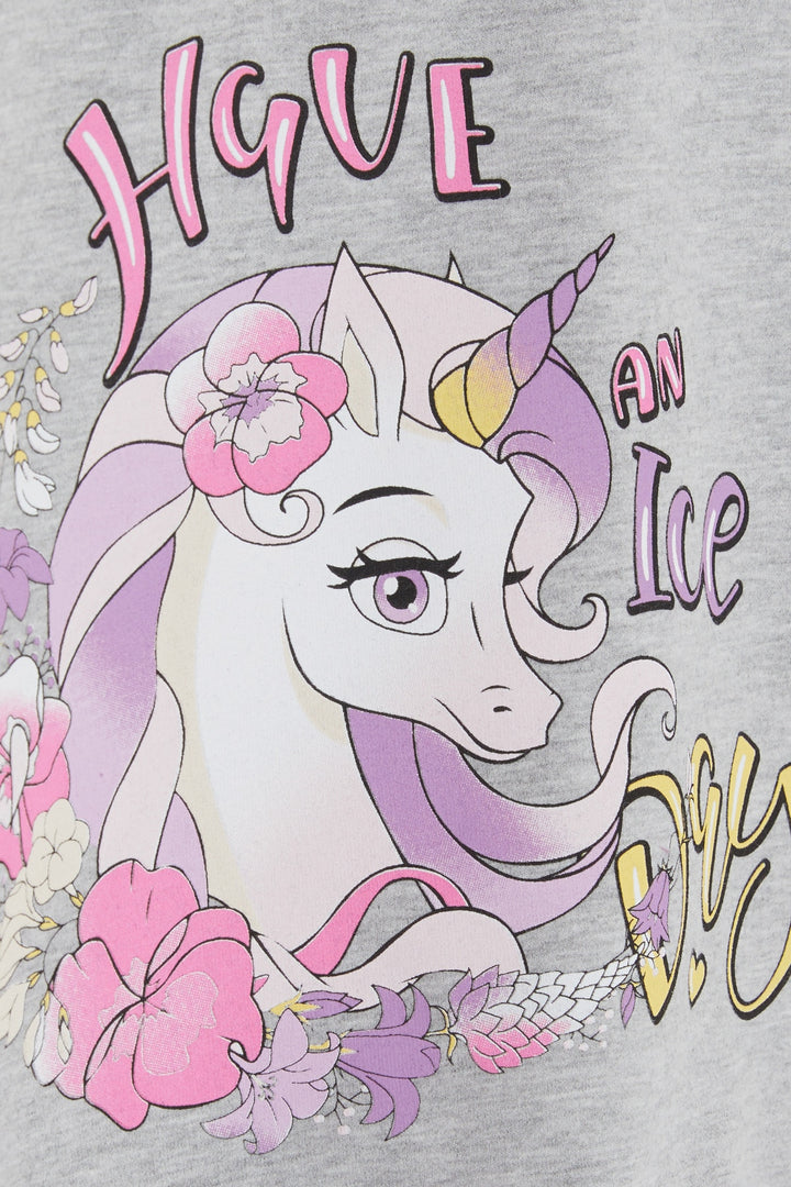 BRE Breeze Girl Child Sweatshirt Unicorn Printed 2-6 Years, Gray Melange - Benidorm