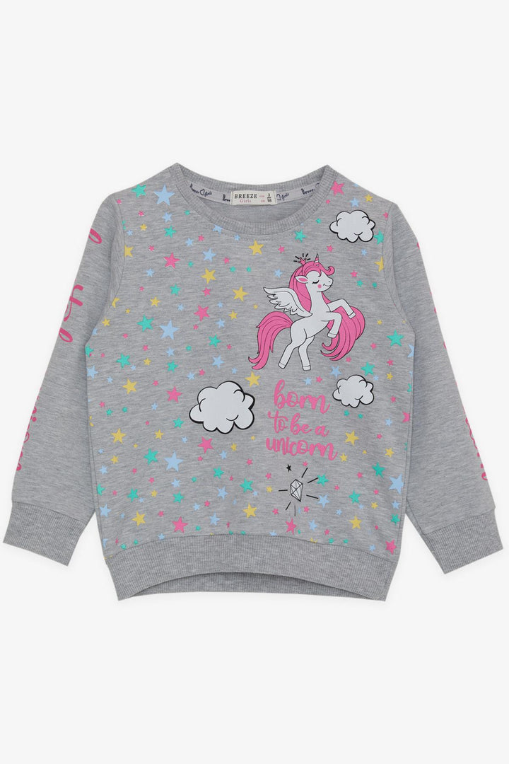 BRE Breeze Girl Child Sweatshirt Unicorn Printed 2-6 Years, Grey Melange - South Shields