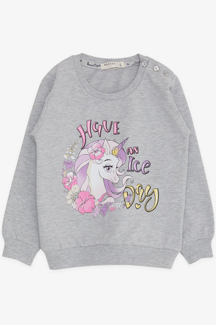 BRE Breeze Girl Child Sweatshirt Unicorn Printed 2-6 Years, Gray Melange - Benidorm