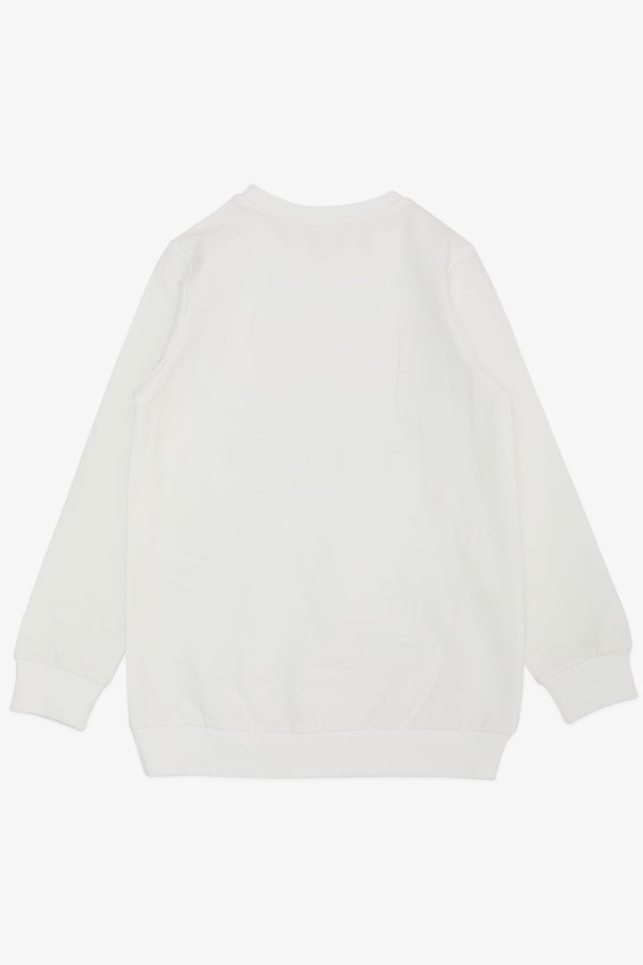 BRE Breeze Girl Child Sweatshirt with Gilded Text Print, 62 Years, Ecru - Salinas Victoria