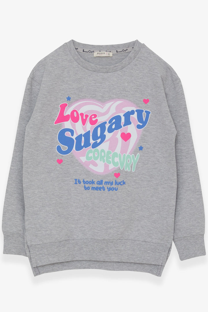 BRE Breeze Girl's Sweatshirt with Printed Writing and Slit, 94 Years, Light Grey Melange - Pombal