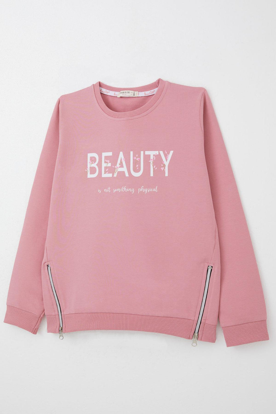 BRE Breeze Girl's Sweatshirt with Printed Writing, Zipper Detail on the Sides, 94 Years, Rose Pink - Lancaster