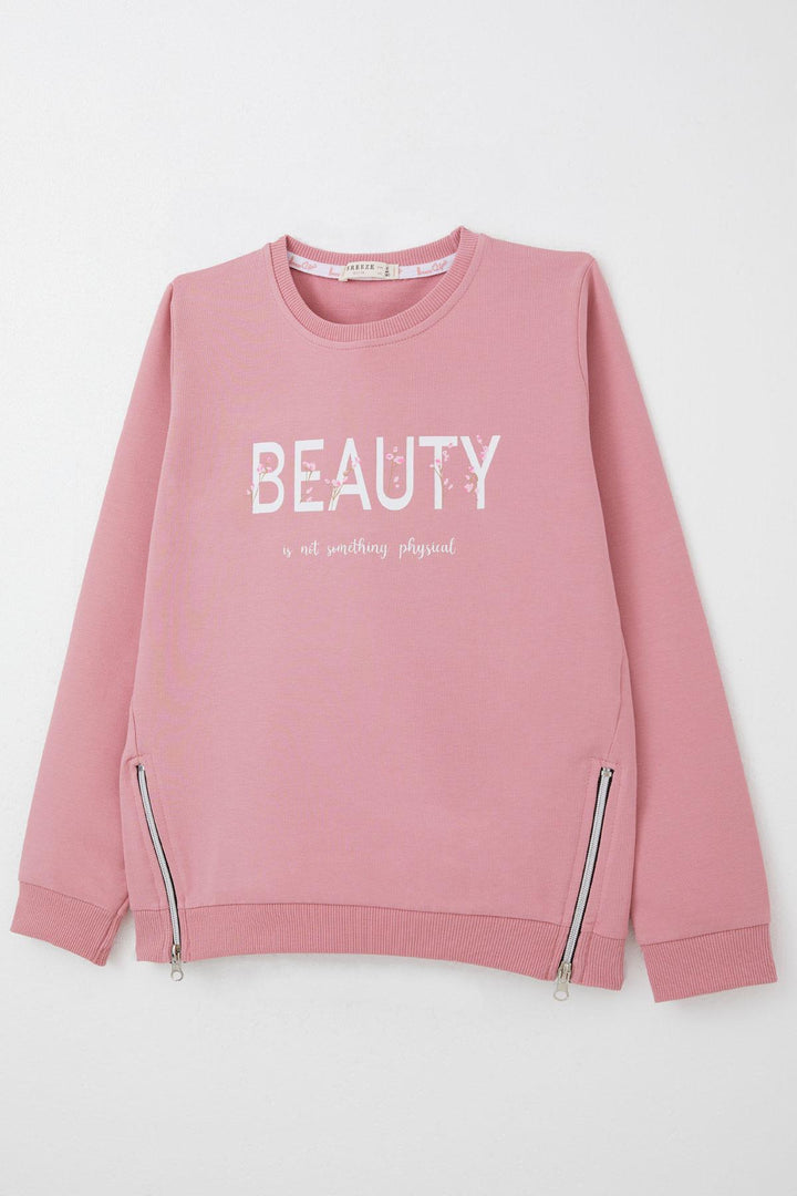 BRE Breeze Girl's Sweatshirt with Printed Writing, Zipper Detail on the Sides, 94 Years, Rose Pink - Lancaster