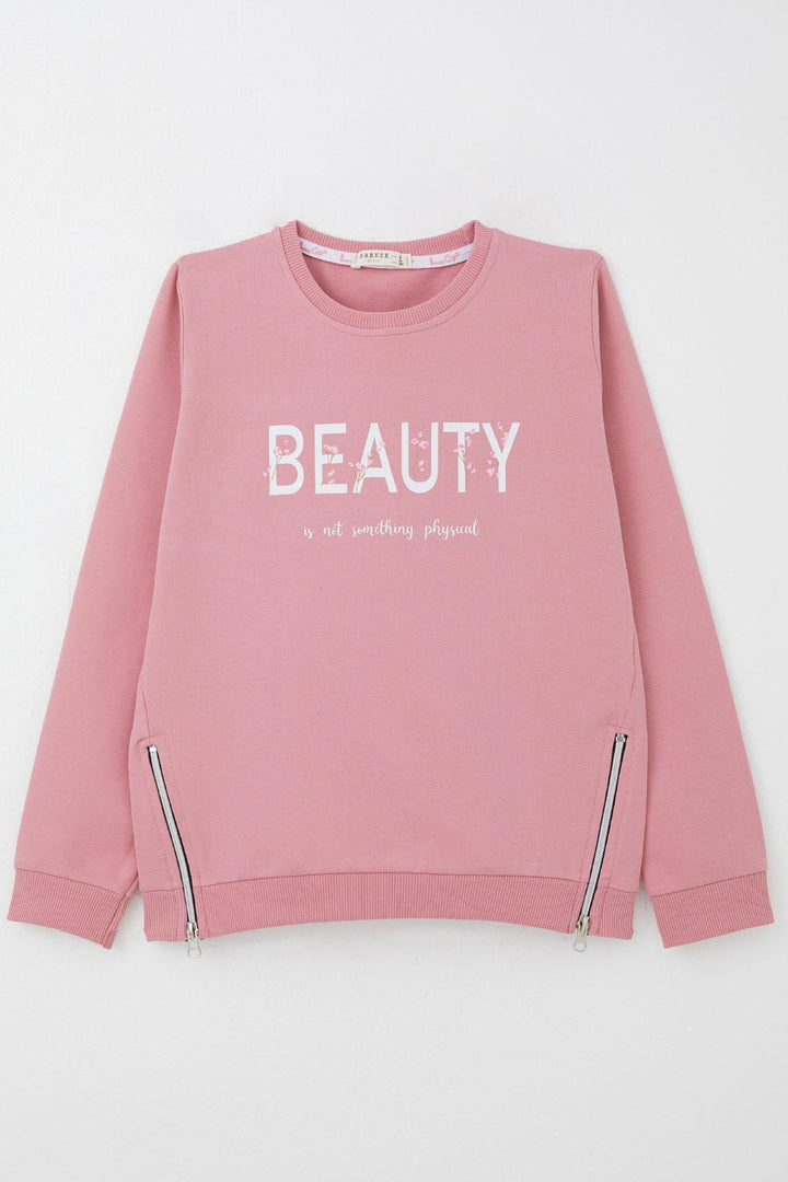 BRE Breeze Girl's Sweatshirt with Printed Writing, Zipper Detail on the Sides, 94 Years, Rose Pink - Lancaster