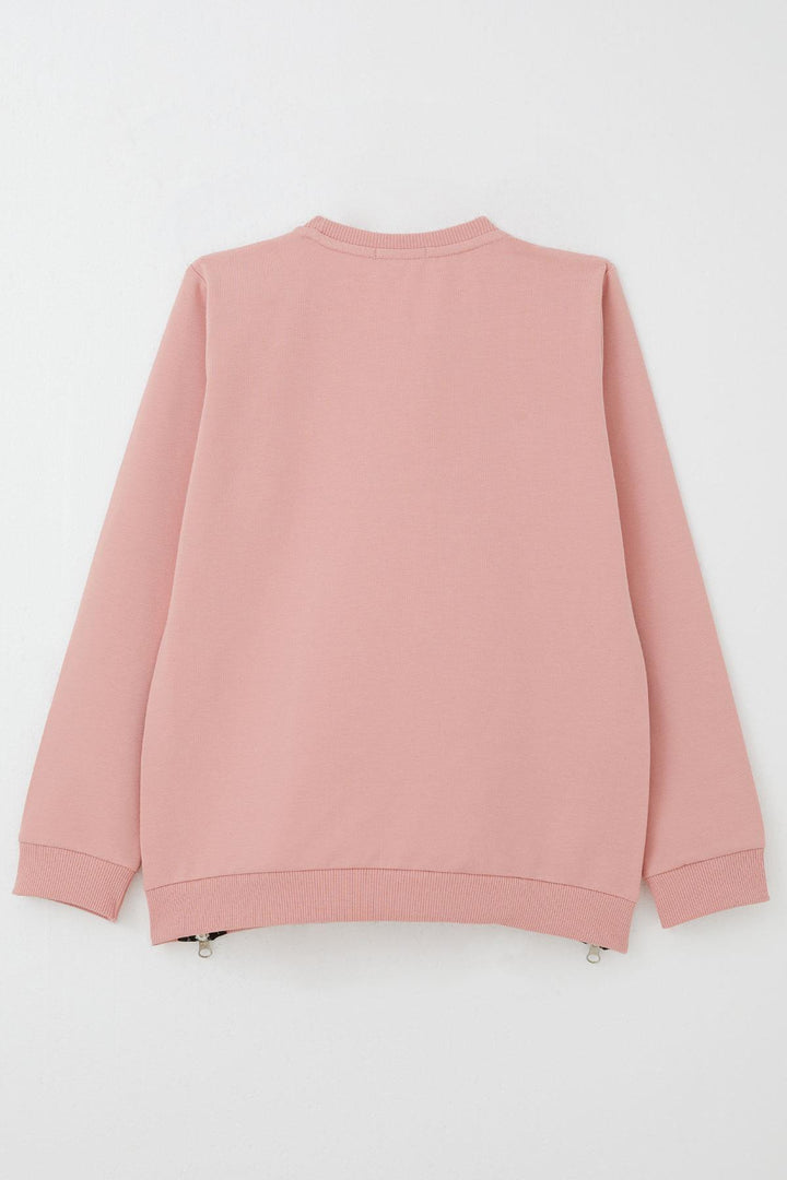 BRE Breeze Girl's Sweatshirt with Printed Writing, Zipper Detail on the Sides, 94 Years, Rose Pink - Huamantla