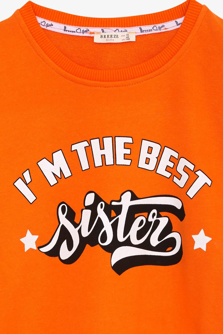 BRE Breeze Girl's Sweatshirt with Printed Text, 94 Years, Orange - Arlington