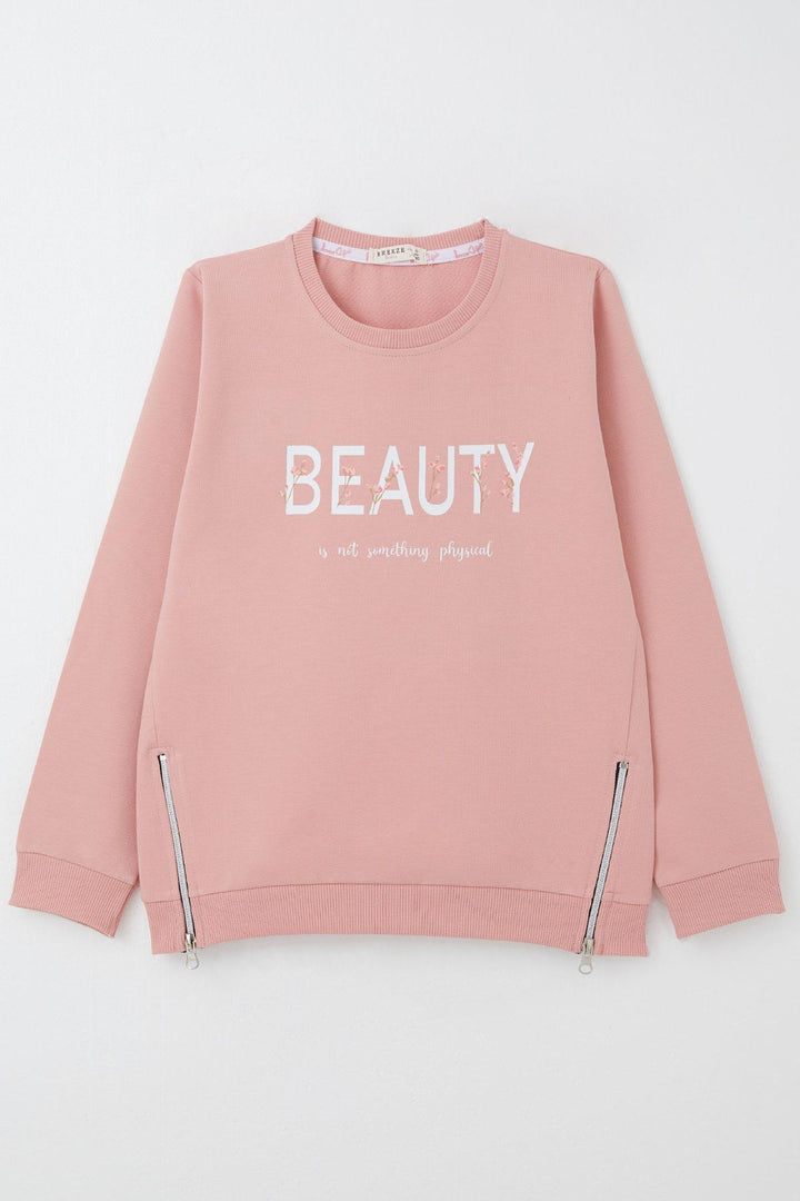 BRE Breeze Girl's Sweatshirt with Printed Writing, Zipper Detail on the Sides, 94 Years, Rose Pink - Huamantla