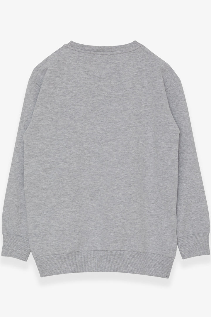 BRE Breeze Girl's Sweatshirt with Printed Writing and Slit, 94 Years, Light Grey Melange - Pombal