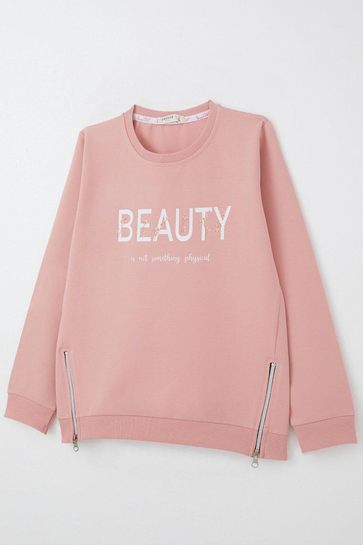 BRE Breeze Girl's Sweatshirt with Printed Writing, Zipper Detail on the Sides, 94 Years, Rose Pink - Huamantla