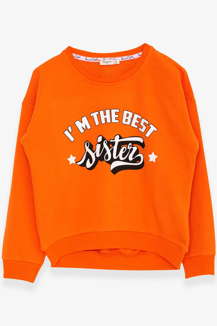 BRE Breeze Girl's Sweatshirt with Printed Text, 94 Years, Orange - Arlington