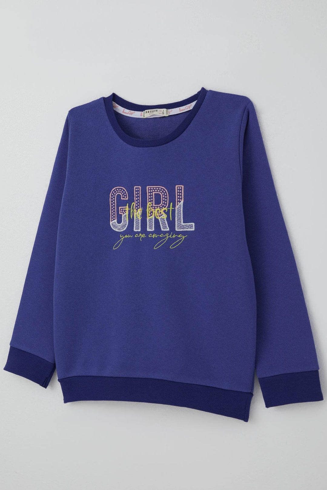 BRE Breeze Girl Child Sweatshirt with Embroidered Print, 50 Years, Purple Blue - Auburn