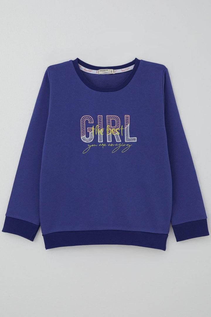 BRE Breeze Girl Child Sweatshirt with Embroidered Print, 50 Years, Purple Blue - Auburn