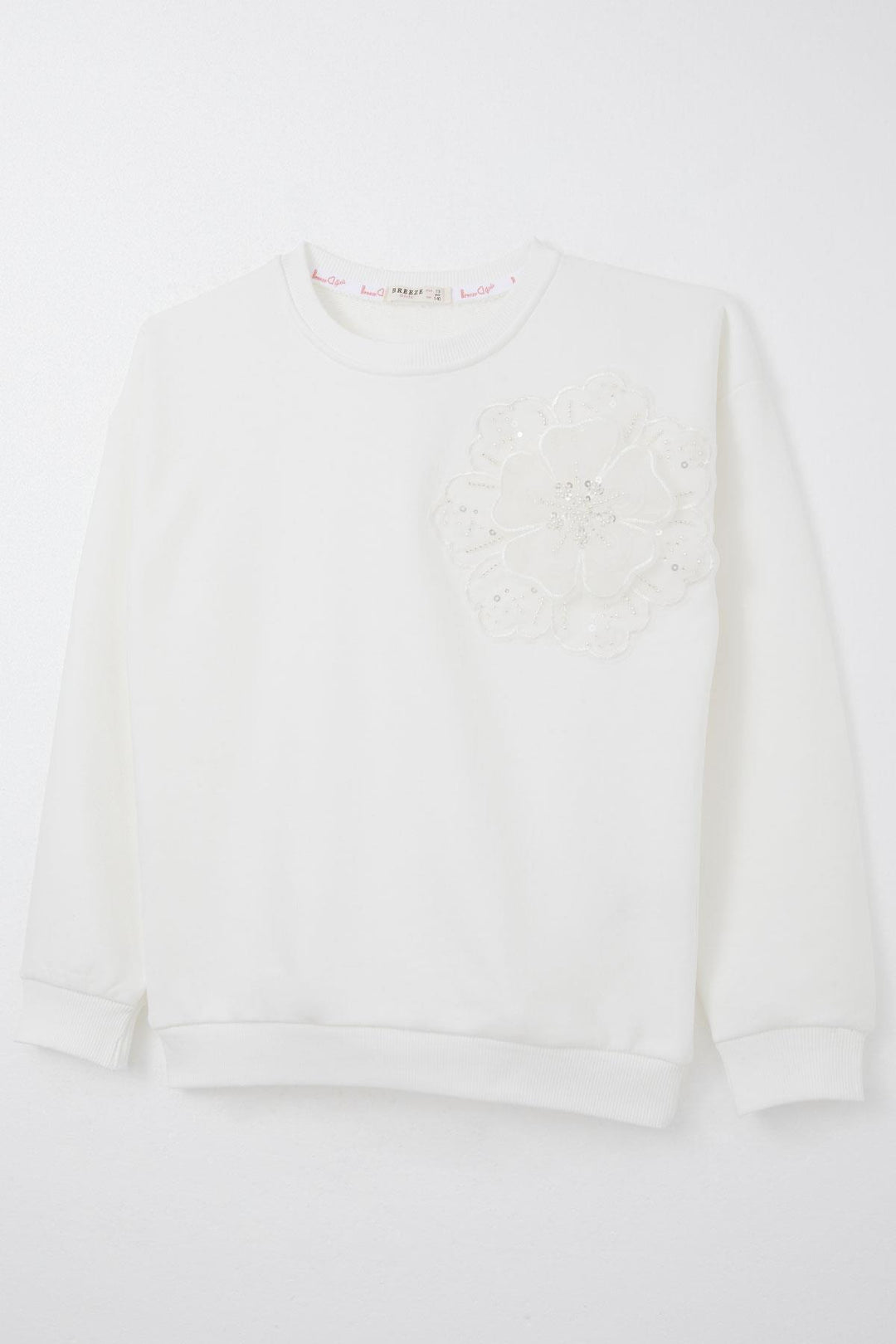 BRE Breeze Girl's Sweatshirt with Clover Emblem Accessory, 94 Years, Ecru - Juventino Rosas
