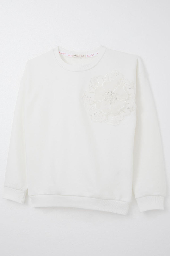 BRE Breeze Girl's Sweatshirt with Clover Emblem Accessory, 94 Years, Ecru - Juventino Rosas
