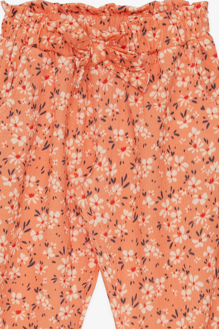 BRE Breeze Girl's Leggings Pants with Bow Floral 62 Years, Orange - Highlands Ranch