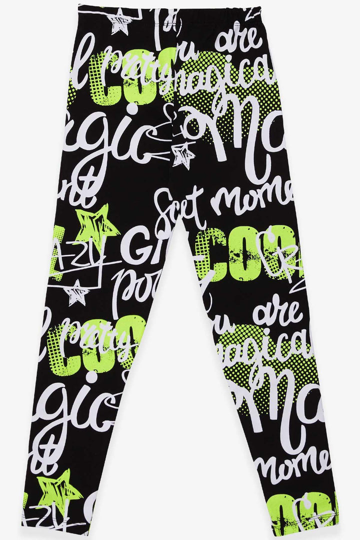 BRE Breeze Girl's Leggings with Printed Writing, 94 Years, Black - Killeen