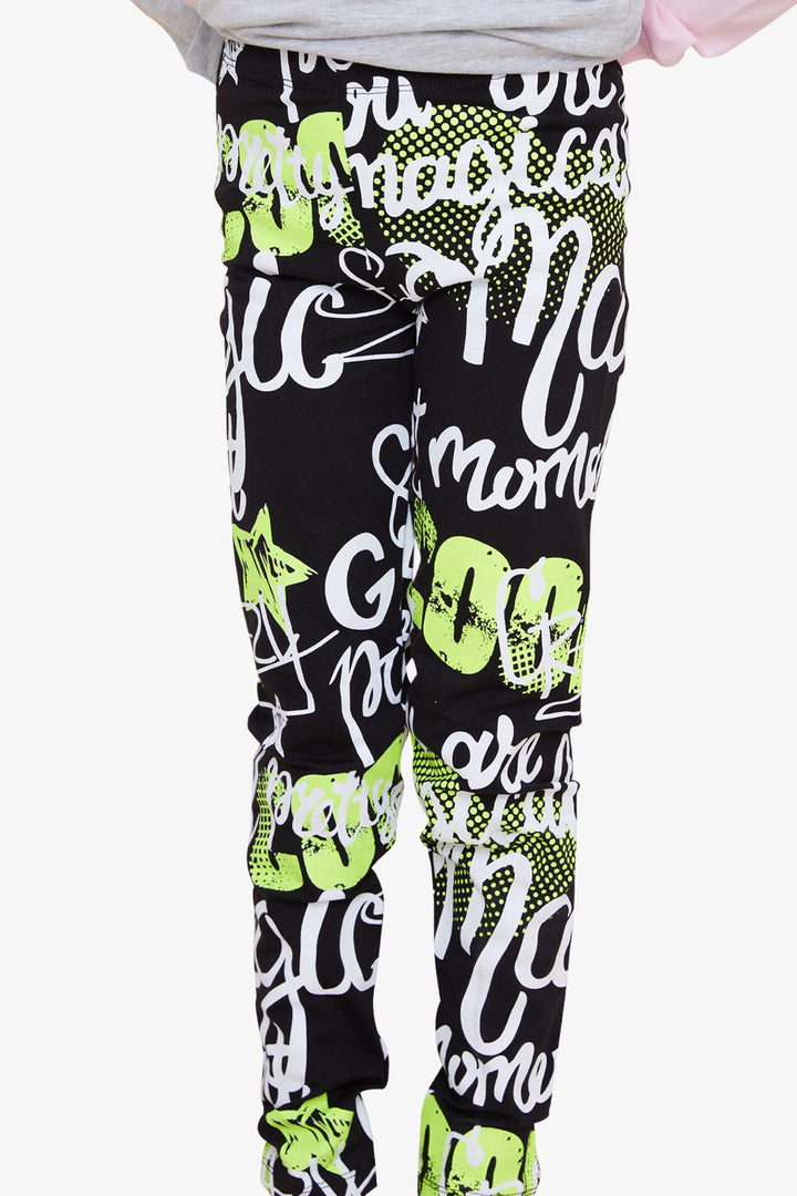 BRE Breeze Girl's Leggings with Printed Writing, 94 Years, Black - Killeen