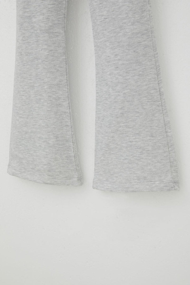 BRE Breeze Girl's High Waist Leggings with Flared Hem 84 Years, Light Grey Melange - Cicero