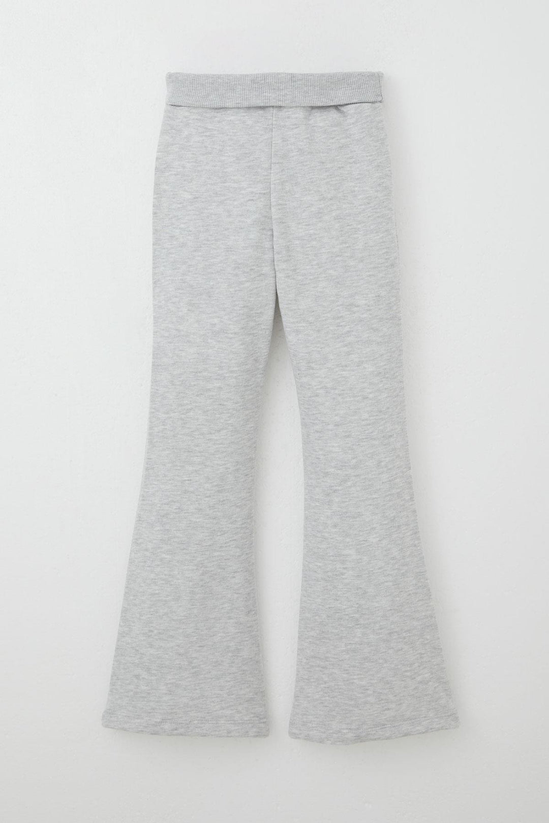BRE Breeze Girl's High Waist Leggings with Flared Hem 84 Years, Light Grey Melange - Cicero