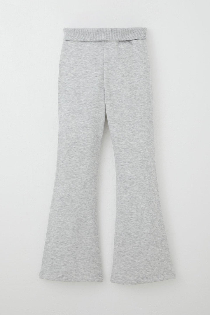 BRE Breeze Girl's High Waist Leggings with Flared Hem 84 Years, Light Grey Melange - Cicero