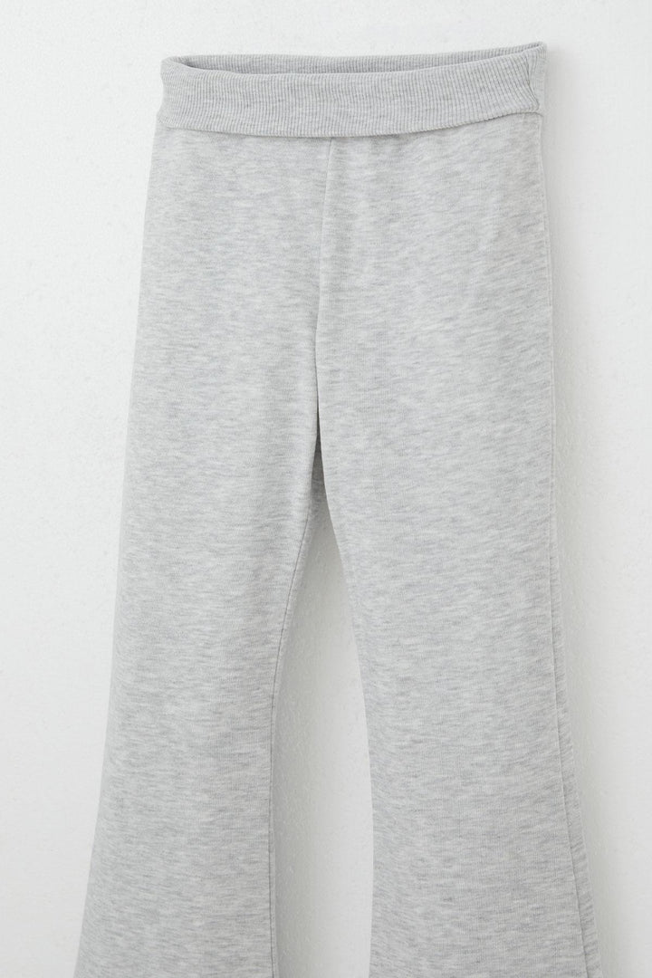 BRE Breeze Girl's High Waist Leggings with Flared Hem 84 Years, Light Grey Melange - Cicero
