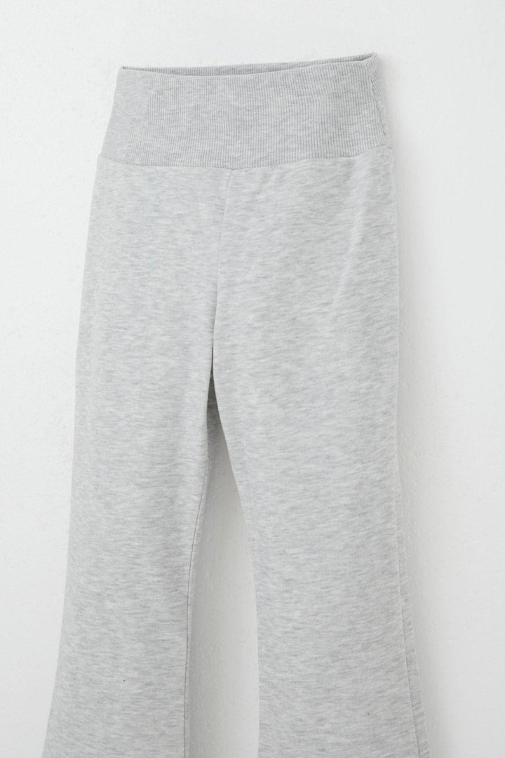 BRE Breeze Girl's High Waist Leggings with Flared Hem 84 Years, Light Grey Melange - Cicero