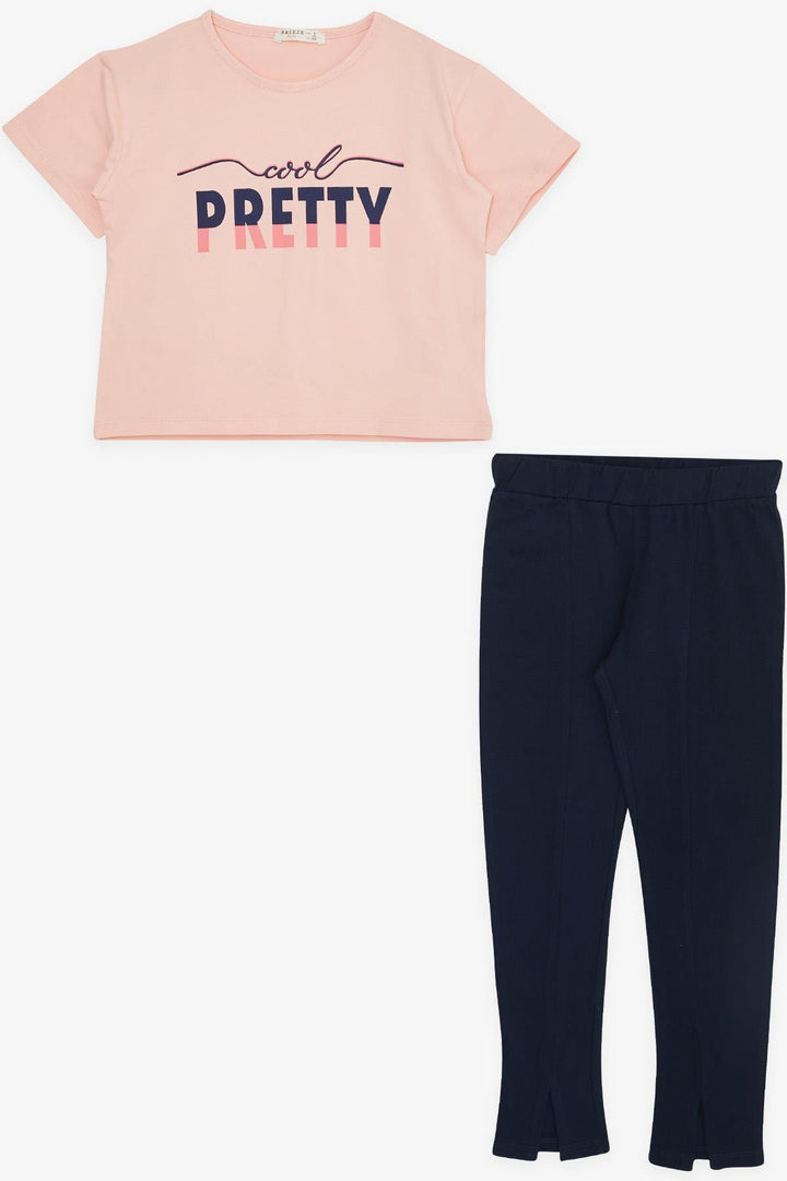 BRE Breeze Girl Child Legging Crop Set Summer Printed Hem Slit 50 Years, Salmon - New Tecumseth