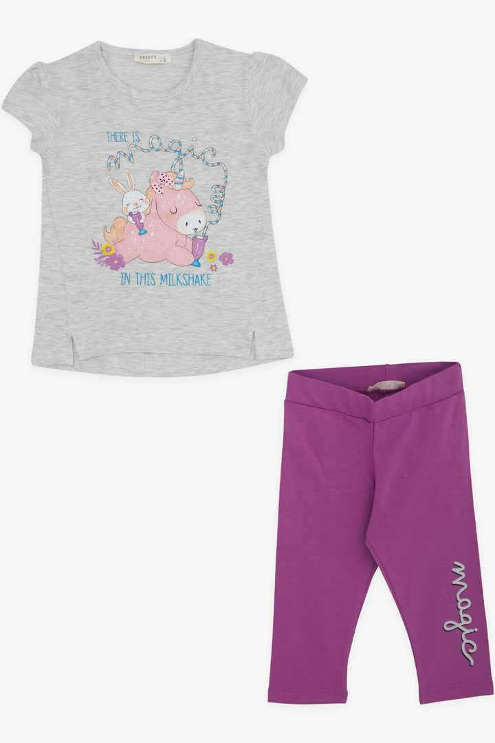 BRE Breeze Girl Child Leggings Capri Set Unicorn Printed 1.5-5 Years, Light Grey Melange - Macuspana