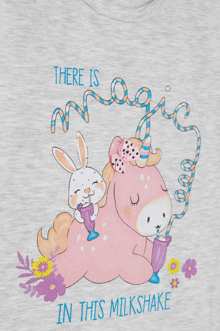 BRE Breeze Girl Child Leggings Capri Set Unicorn Printed 1.5-5 Years, Light Grey Melange - Macuspana
