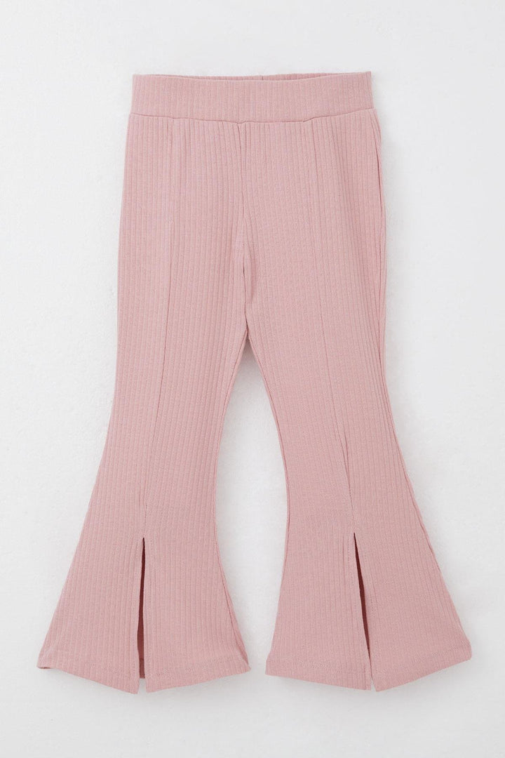 BRE Breeze Girl's Leggings Pants with Embroidered Hem Slit 2-6 Years, Rose Pink - Del Rio