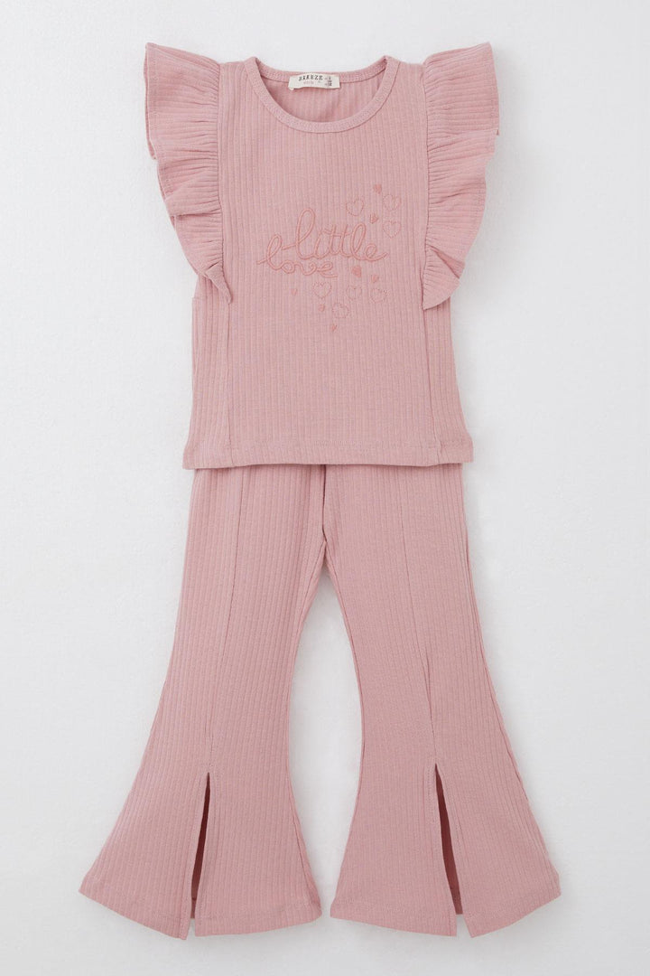 BRE Breeze Girl's Leggings Pants with Embroidered Hem Slit 2-6 Years, Rose Pink - Del Rio