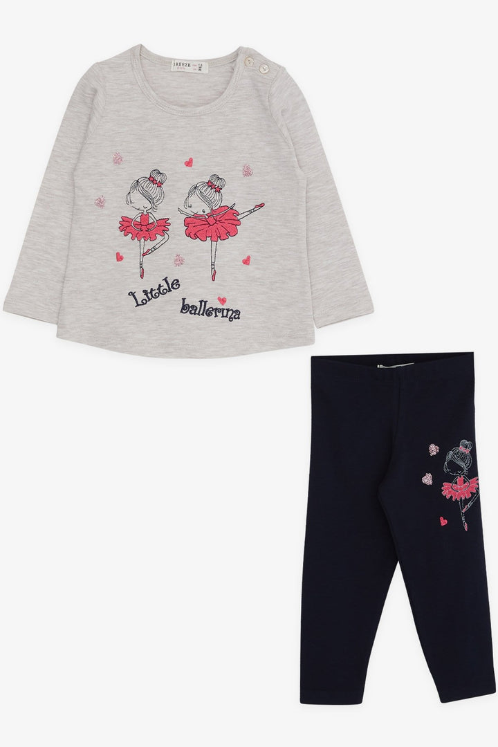 BRE Breeze Girl Child Leggings Set with Ballerina Embroidery 1.5-5 Years, Beige Melange - Weston-super-Mare