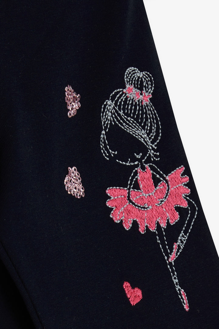 BRE Breeze Girl Child Leggings Set with Ballerina Embroidery 1.5-5 Years, Beige Melange - Weston-super-Mare