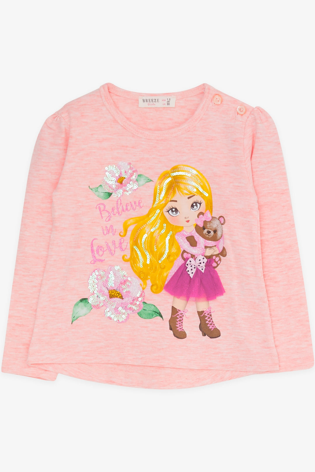 BRE Breeze Girl Child Leggings Set Printed Sequined 1.5-5 Years, Salmon Melange - Rubí
