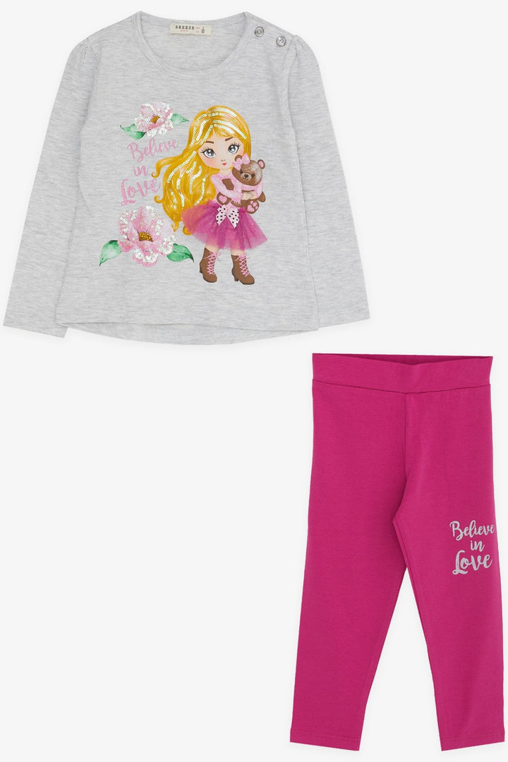 BRE Breeze Girl Child Legging Set Printed Sequined 1.5-5 Years, Light Grey Melange - Covina