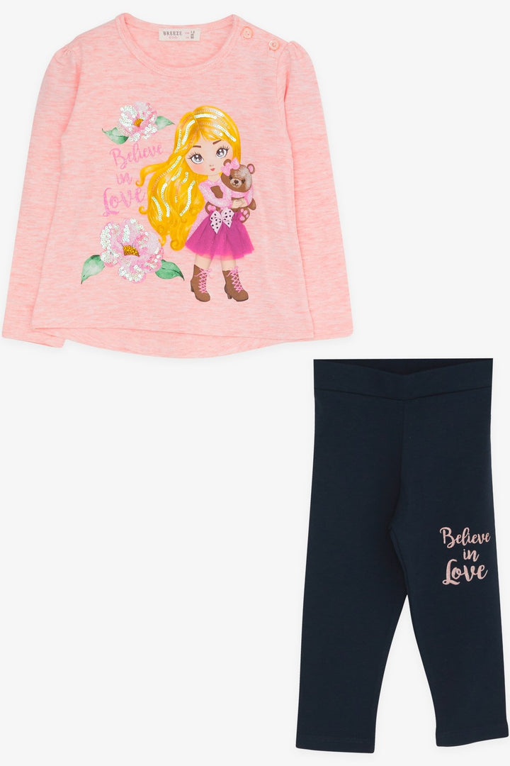 BRE Breeze Girl Child Leggings Set Printed Sequined 1.5-5 Years, Salmon Melange - Rubí