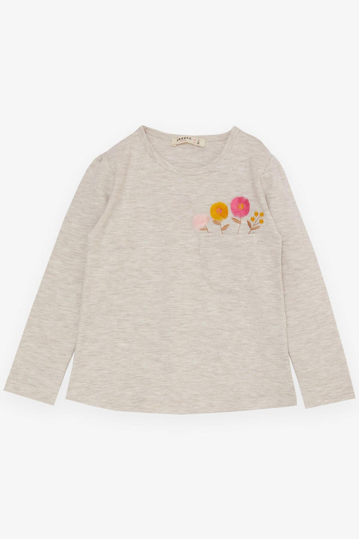 BRE Breeze Girl Child Legging Set with Pocket Flower Tassel Embroidered 3-8 Years, Beige Melange - Bazal’tove
