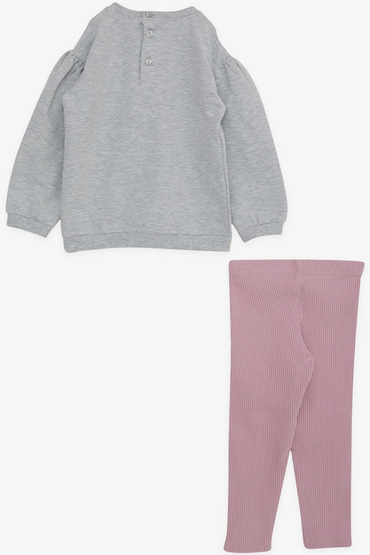 BRE Breeze Girl Child Leggings Set Flower Printed Punch Embroidered 1-4 Years, Grey Melange - Bloomington