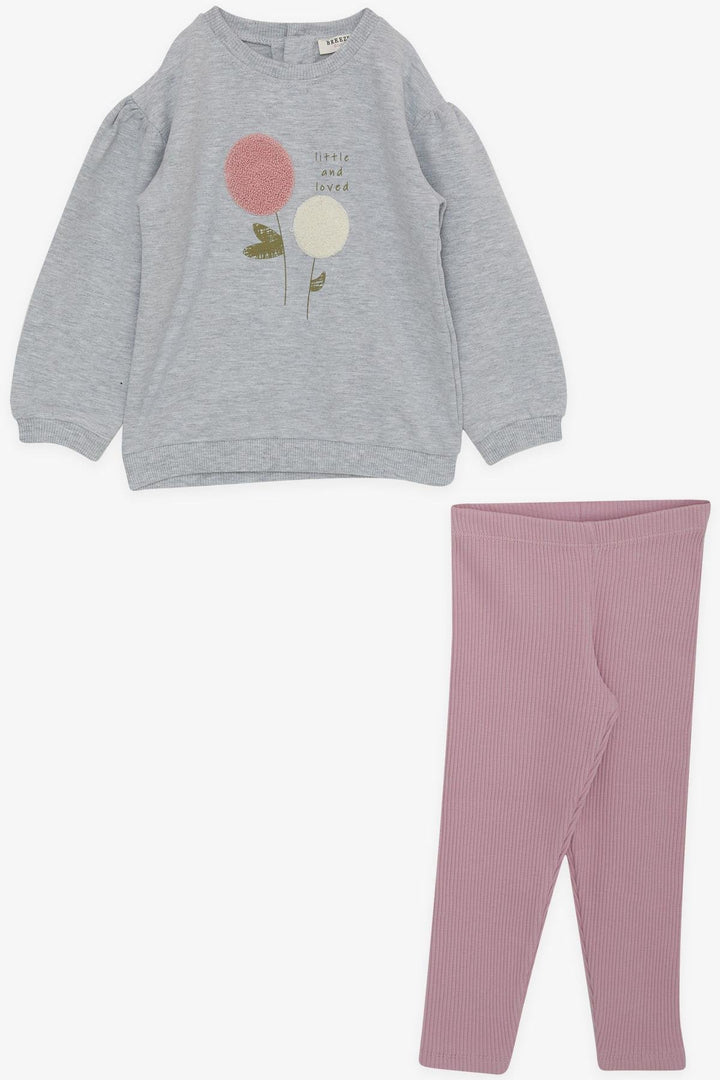 BRE Breeze Girl Child Leggings Set Flower Printed Punch Embroidered 1-4 Years, Grey Melange - Bloomington