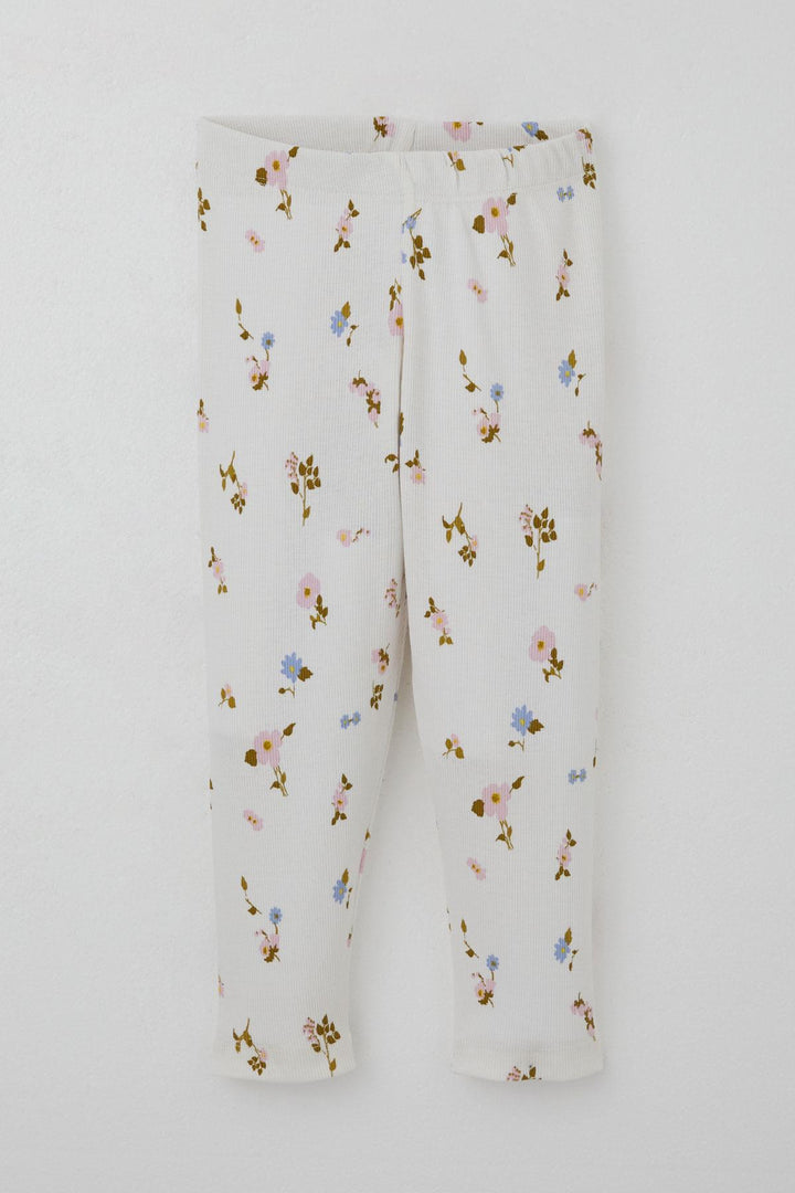 BRE Breeze Girl Child Leggings Set with Flower Patterned Ruffled Sleeves Detail 2-6 Years, Ecru - Bangor