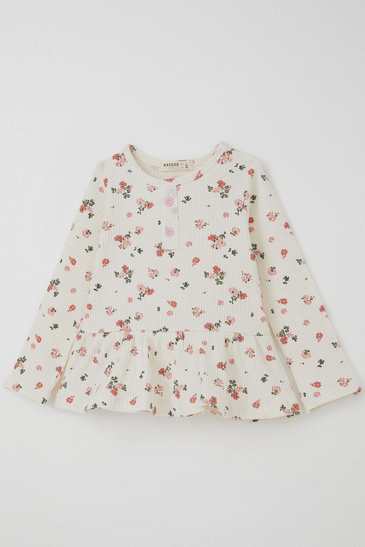 BRE Breeze Girl Child Leggings Set with Flower Patterned Hem Ruffle Detail 3-7 Years, Beige - Oro Valley